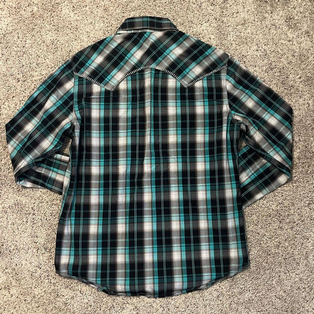 Rock & Roll Cowboy Plaid Long Sleeve Pearl Snap Shirt Large - Picture 2 of 7